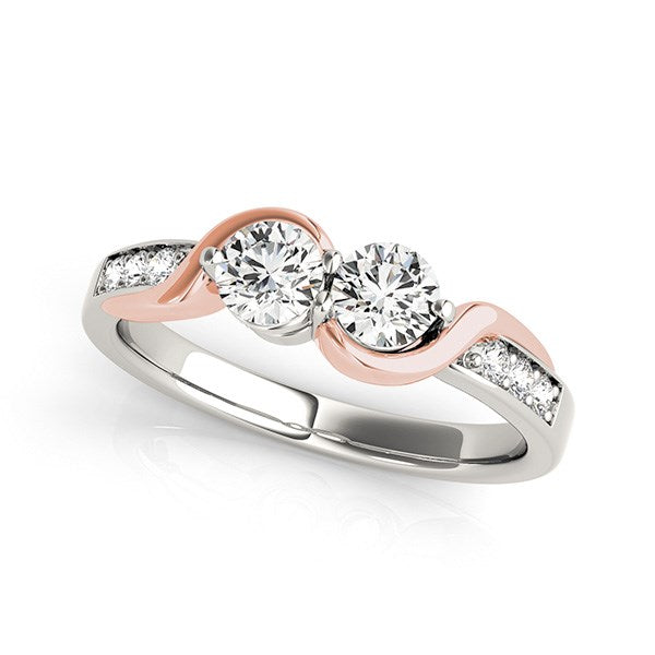 14k White And Rose Gold Round Two Diamond Curved Band Ring (5/8 cttw) Engagement ring.