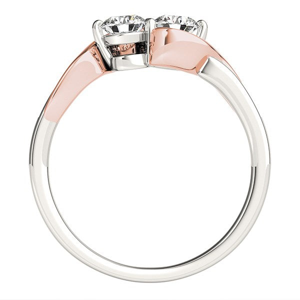 14k White And Rose Gold Round Two Diamond Curved Band Ring (5/8 cttw) Engagement ring.