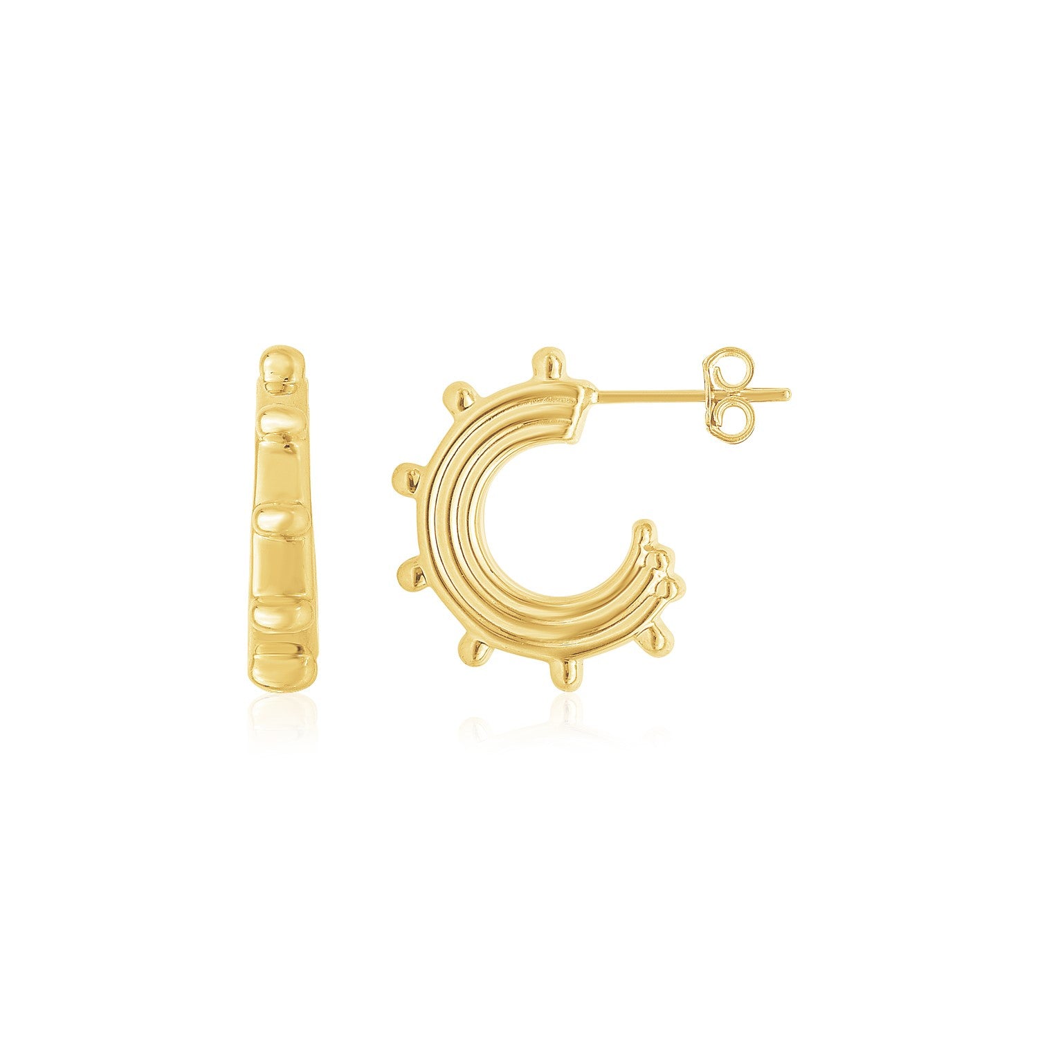 14K Yellow Gold Beaded Station Half Hoops