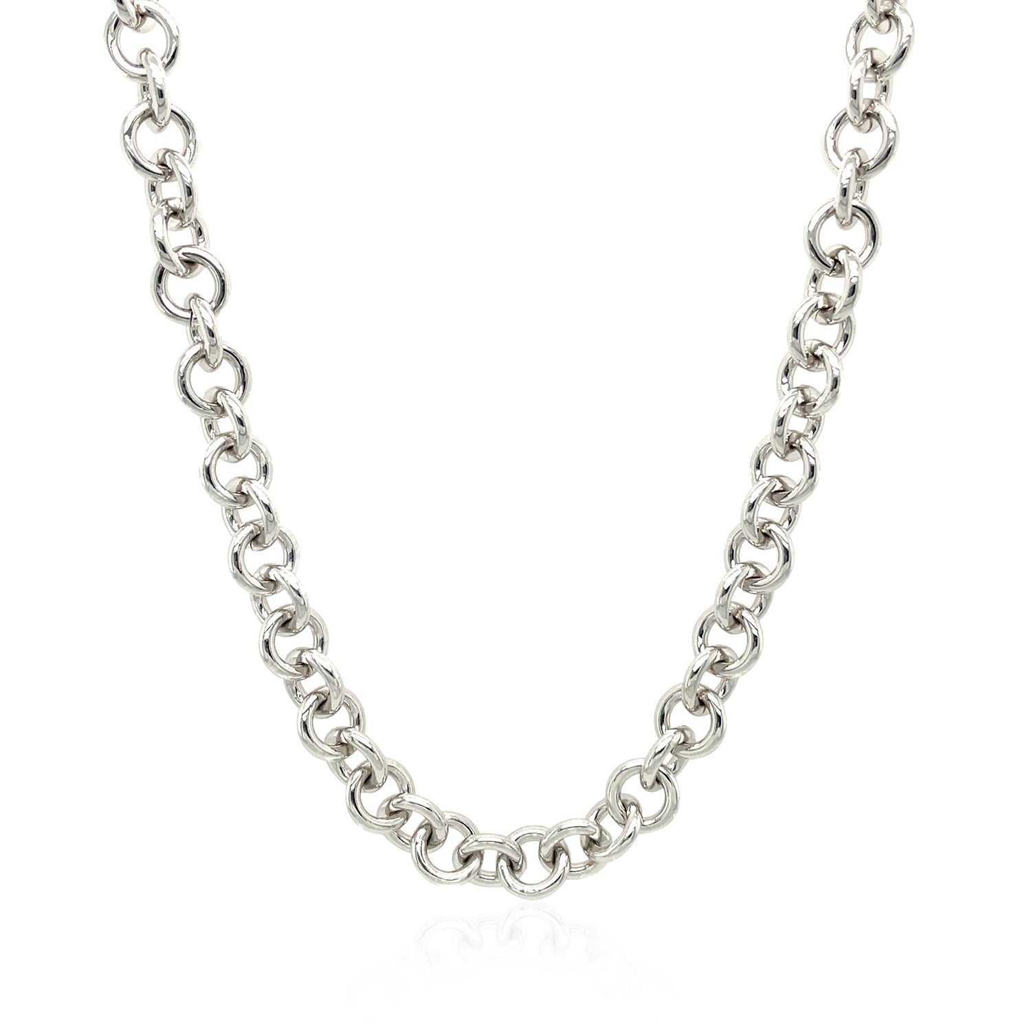 Sterling Silver Rhodium Plated Rolo Chain Necklace with a Heart Toggle Charm