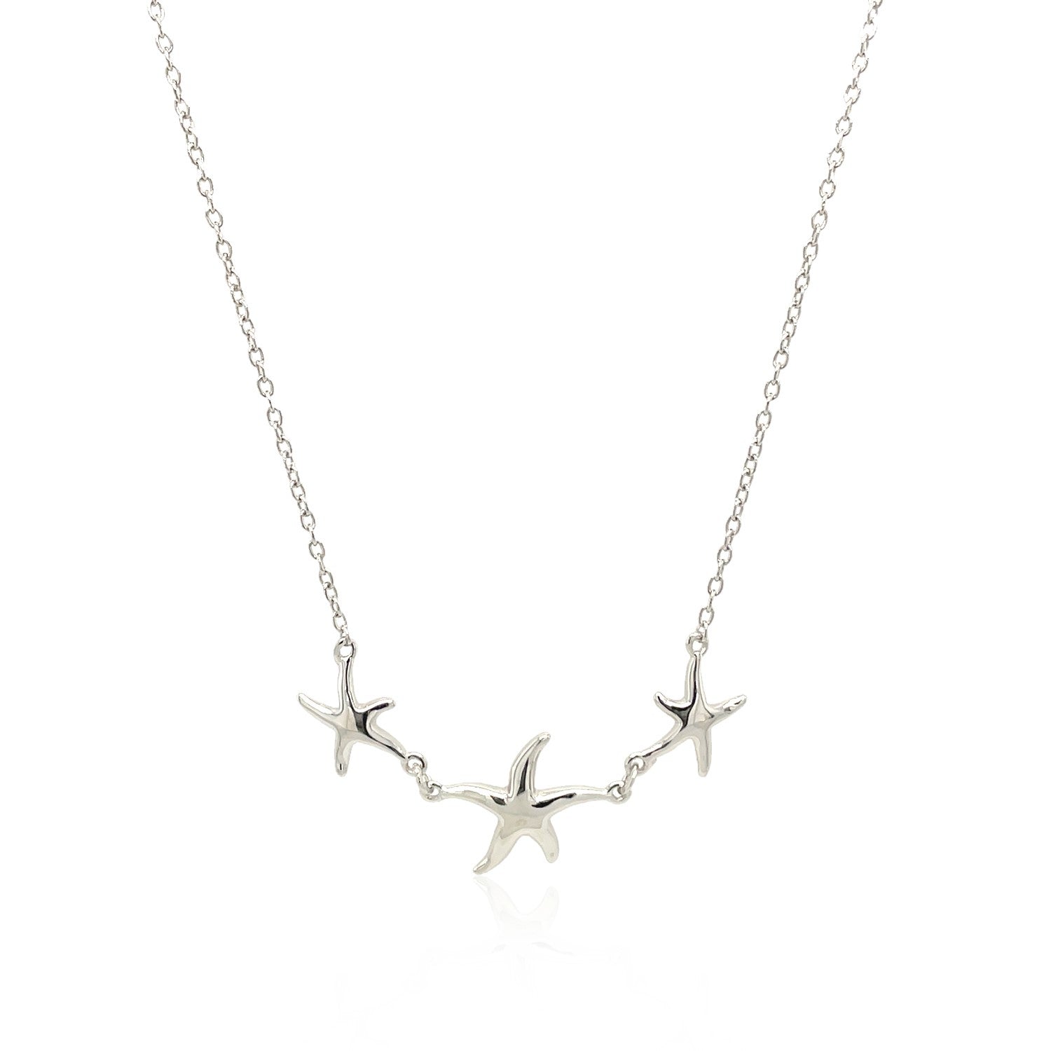 Sterling Silver Necklace with Three Starfish