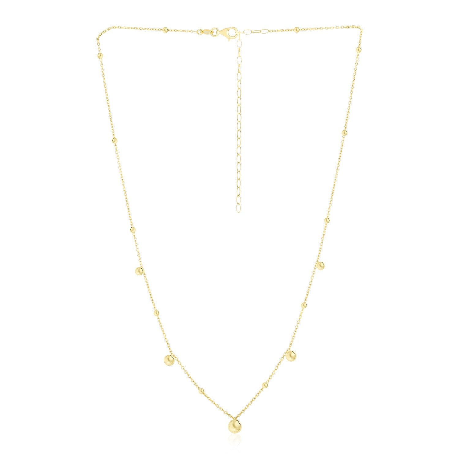 14k Yellow Gold High Polish Beaded Stations Necklace