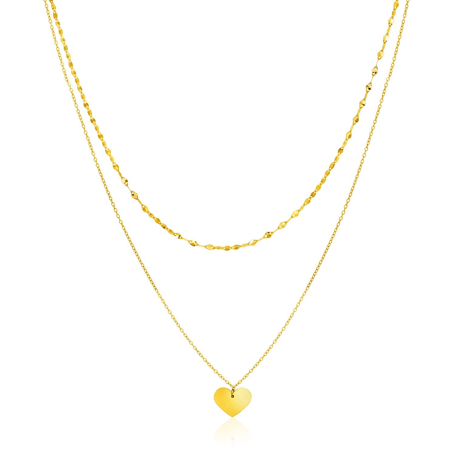 14k Yellow Gold 18 inch Two Strand Necklace with Heart Pendant